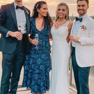 Molinetto Navy Blue Lace Ruffled Tiered Sleeveless Maxi Dress